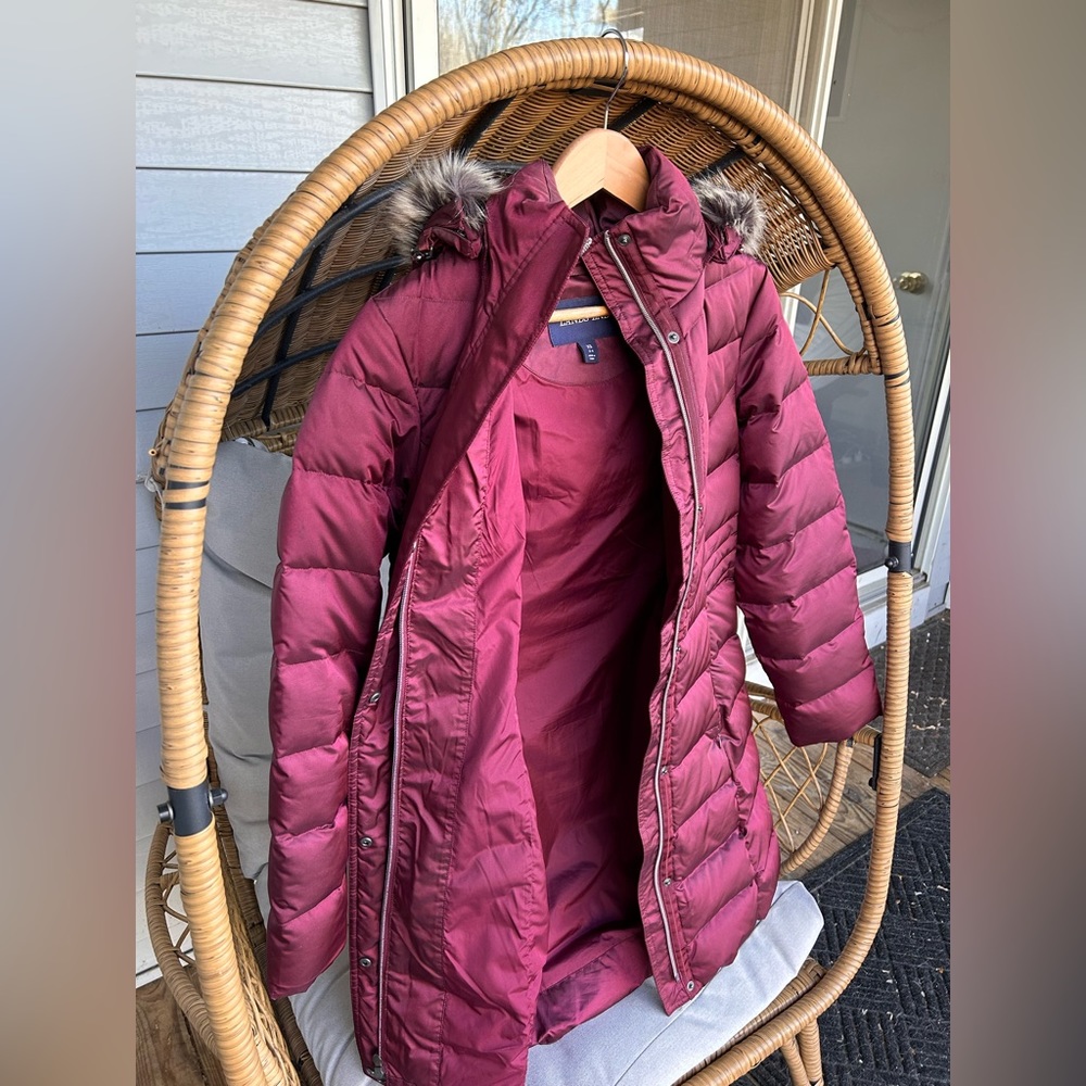 XS Lands End Burgundy Long Stylish Winter Coat